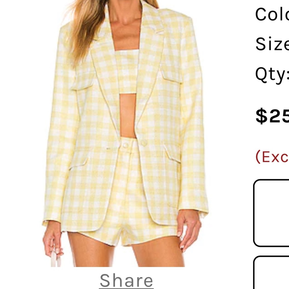 Checkered  Dona Blazer in Yellow & White Matching Set - Camila Coelho